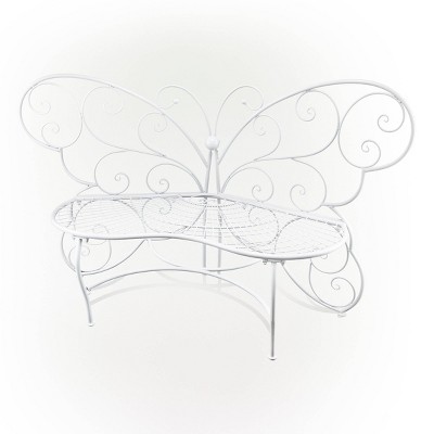 Charming Alpine 62" White Metal Butterfly-Shaped Garden Bench