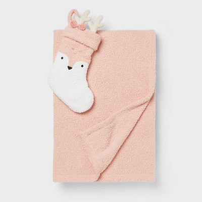 Image of Pink Deer Stocking and Pink Kids' Throw Blanket Gift Set - Pillowfort™
