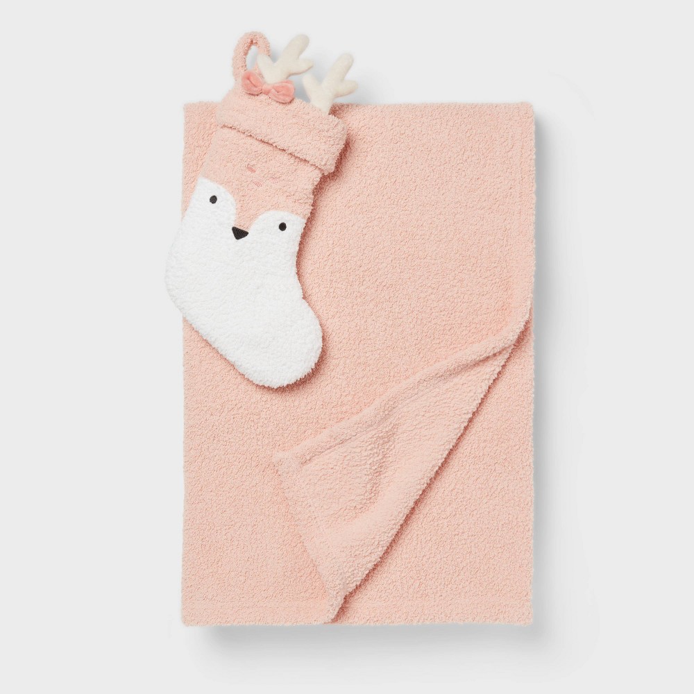 Photos - Duvet Pink Deer Stocking and Pink Kids' Throw Blanket Gift Set - Pillowfort™