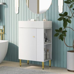 21.6" White Bathroom vanity, Combo Cabinet, Bathroom Storage Cabinet, Single Ceramic Sink, Right Side Storage - 1 of 4