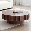 35.4" Modern Natural Round Coffee Table with Hand-Carved Fluted Pedestal Base, Low Wood Center Table for Living Room -3irtyhousy - 2 of 4