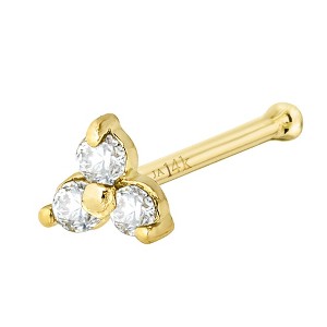Jewelry Avalanche 3-stone 0.03ctw Diamond Nose Bone Stud 22G Solid 14K Gold - 1 of 4