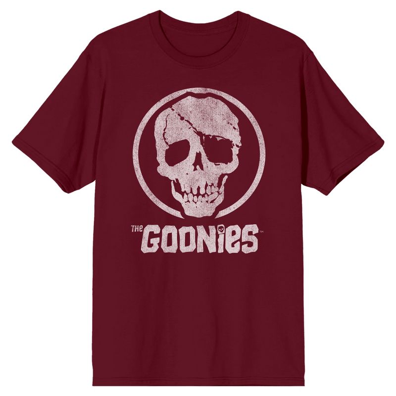 Goonies One Eyed Willy Skull Men's Maroon T-shirt, 1 of 3