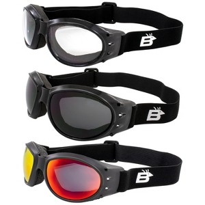 3 Pairs of Birdz Eyewear Eagle Safety Motorcycle Goggles with Clear, Smoke, Blue Lenses - 1 of 4