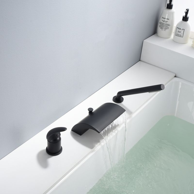 Sumerain Black Roman Tub Faucet with Hand Shower High Flow Wide Waterfall Spout with Diverter, 6 of 19