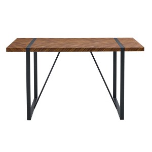 TiramisuBest Minimalist Retro Rectangular Dining Table with Textured MDF Dark Wood Top & Black Metal Legs, Structured Visual Design - 1 of 4