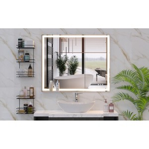 Munora 30x36 Inch LED Bathroom Vanity Mirror, Wall Mounted Smart Mirror with Anti-Fog, Adjustable White/Warm/Natural Lighting, Aluminum Frame - 1 of 4