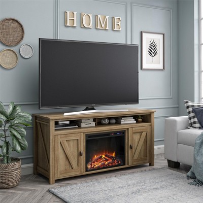 Farmington Natural Wood Electric Fireplace TV Console with Cabinets