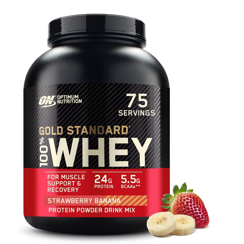 Optimum Nutrition, Gold Standard 100% Whey Protein Powder, Strawberry Banana, 5lb, 1 of 11