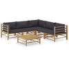 vidaXL 6-Piece Bamboo Patio Lounge Set with Dark Gray Cushions - Modular Set with Sofas and Table - Comfortable Outdoor Furniture with Washable Covers - 2 of 4