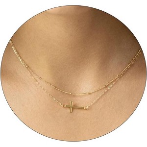 Gold Sideways Cross Necklace for Women, 14K Gold Plated Simple Everyday Choker - 1 of 4