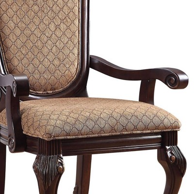 Espresso Floral Wood 29" Accent Dining Chair with Arm Rest