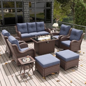 LayinSun Outdoor Patio Furniture Set, Brown Rattan Wicker Sectional Swivel Rocker Chairs Sets with Ottomans, Swivel Glider Chair - 1 of 4