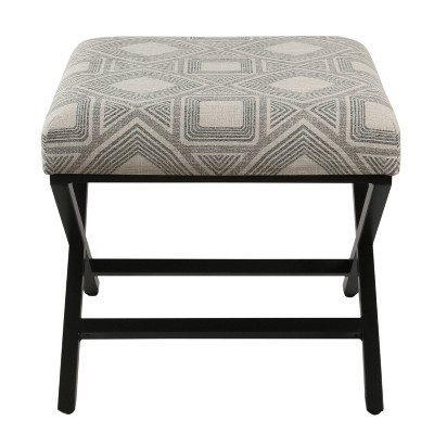 Charcoal Square Geometric Tufted Footstool with Metal X Base