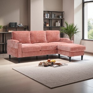 77" Chenille L-Shaped 3-Seater Sectional Sofa with Storage Ottoman - 1 of 4