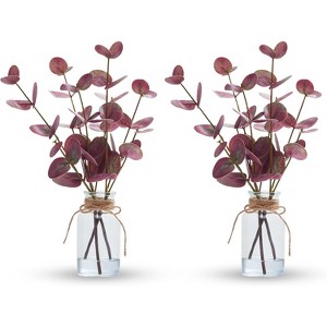 GAOMON 13'' Artificial Eucalyptus Stems in Vase with Faux Water, Faux Eucalyptus Plant with Double-Sided Magenta Leaves - 1 of 4
