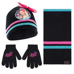 JoJo Siwa Winter Beanie Hat, Scarf, and Kids Gloves Sets, Kids Ages 4-7 (black) - 1 of 2
