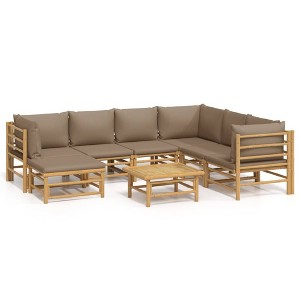 vidaXL 8 Piece Patio Furniture Sectional Sofa Set with Taupe Cushions Bamboo Lounge Garden Outdoor Modular Design - 1 of 4