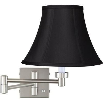 Possini Euro Design Modern Swing Arm Wall Lamp Brushed Nickel Plug-In Light Fixture Black Bell Shade for Bedroom Bedside Reading