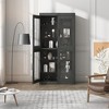Wood Accent Cabinet in Black, Storage Organizer with Adjustable Shelves and Glass Doors for Kitchen Bedroom Living Room Dinning Room - 3 of 4