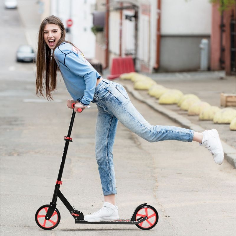 Soozier Folding Kick Scooter for 12 Years and Up for Adults and Teens, Push Scooter with 3-Level Height Adjustable Handlebar, Red, 2 of 7