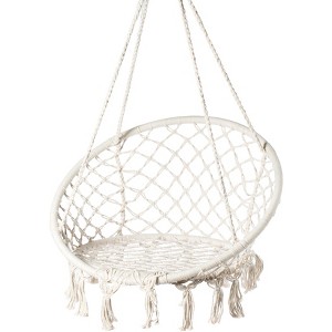 PLAYBERG Round Hanging Hammock Cotton Rope Macrame Swing Chair for Indoor and Outdoor - 1 of 4