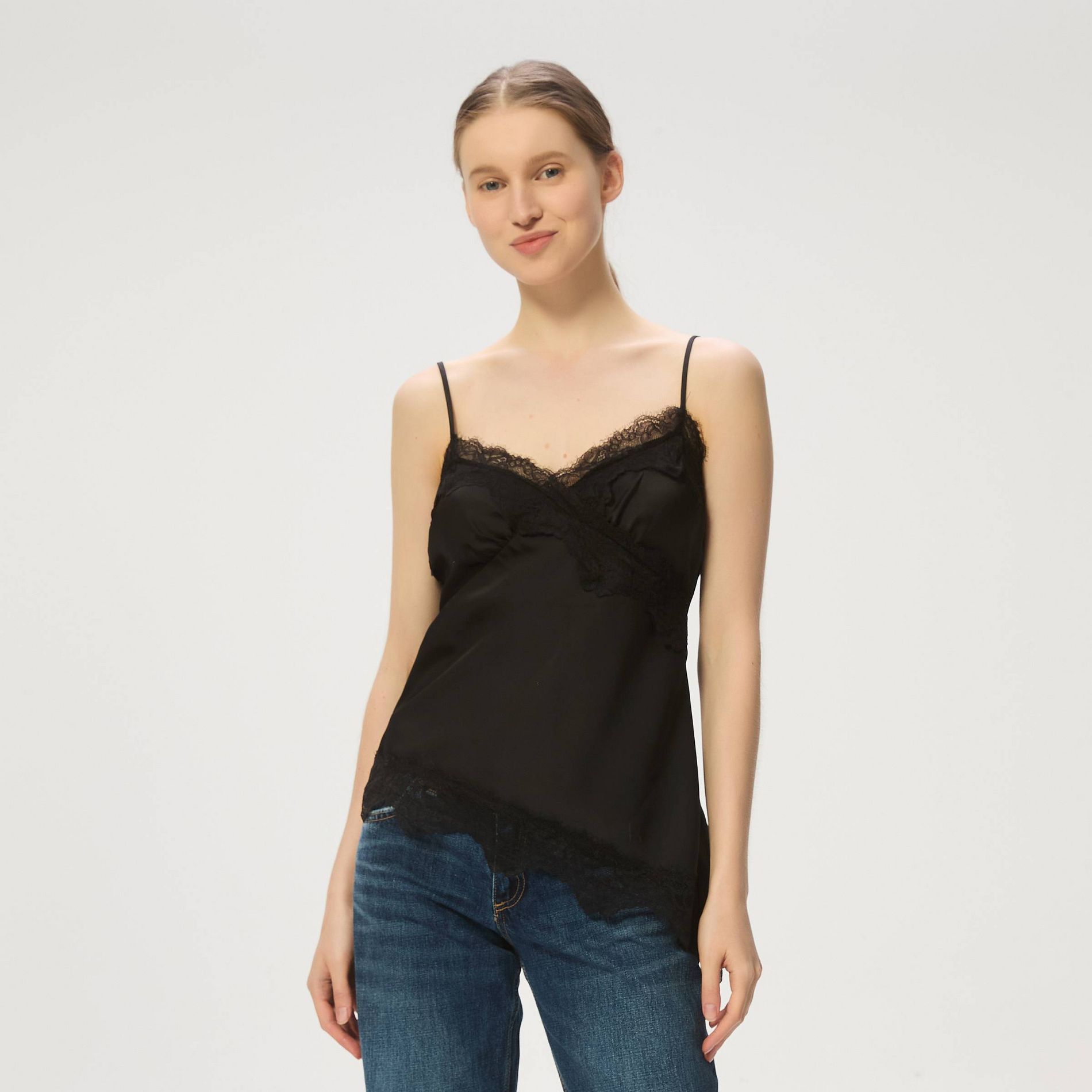 Women's Asymmetrical Lace Cami - A New Day™ Black