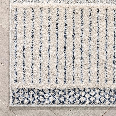 Blue and Beige Geometric Synthetic 5' x 7' Area Rug