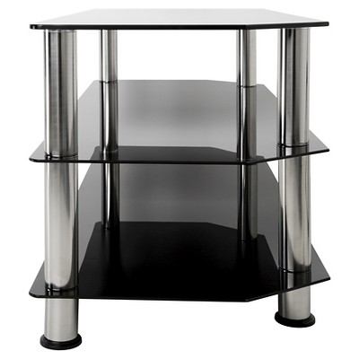 Black Tempered Glass Corner TV Stand with Chrome Legs