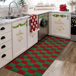 TackView Christmas Geometric Plaid Rug, Non-Slip Hallway Rugs, Washable Low Pile Carpet, Indoor Floor Mats for Laundry - 1 of 4