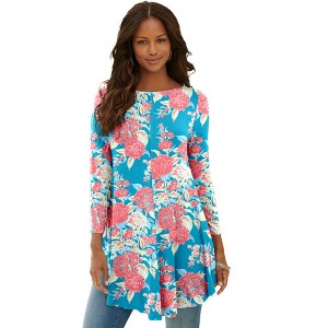 Roaman's Women's Plus Size Boatneck Swing Ultra Drape Tunic - 1 of 4