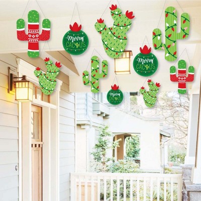 Big Dot of Happiness Hanging Merry Cactus - Outdoor Christmas Cactus Party Hanging Porch and Tree Yard Decorations - 10 Pc