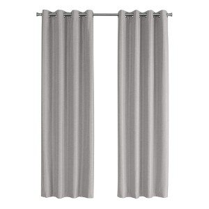 Monarch Specialties Curtain Panel 2Pcs Set 100 Blackout Grommet Living Room Bedroom Kitchen Thermal Insulation Polyester Grey Contemporary Modern - 1 of 4