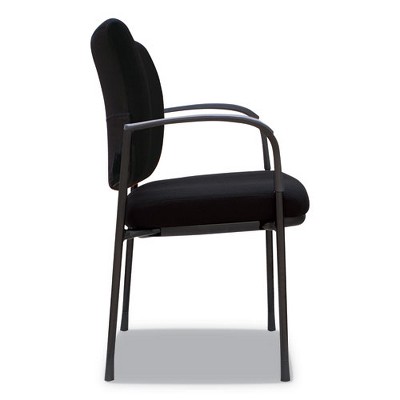 Black Fabric and Metal Guest Chair with Fixed Arms, Set of 2