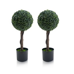24 Inch Artificial Boxwood Topiary Tree Set of 2, Faux Milan Grass Ball, Simulated Milan PE Leaves, PVC Pot, for, Outdoor, Living Room - 1 of 4