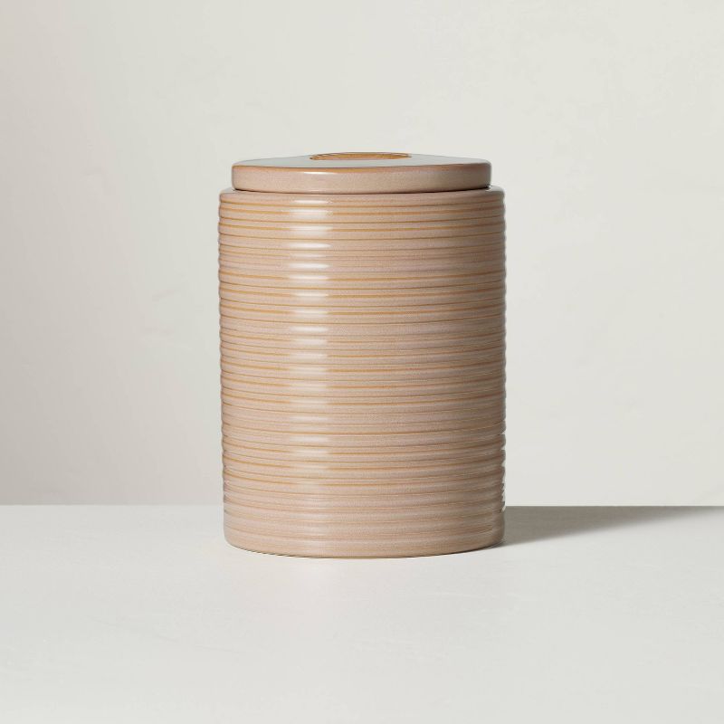 55oz Ribbed Stoneware Canister Blush - Hearth &#38; Hand&#8482; with Magnolia, 1 of 10