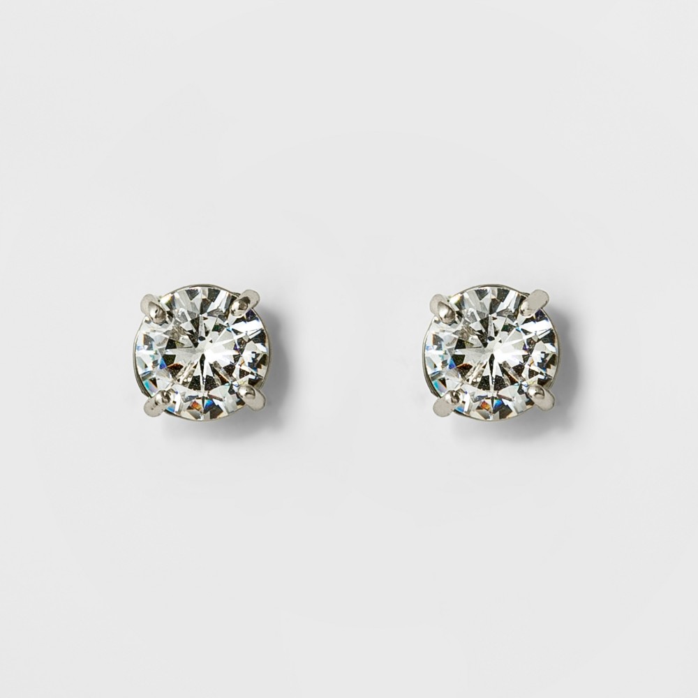 Women's Round Crystal Stud Earring - A New Day™ Silver: Glass, Copper, Nickel-Free, Cubic Zirconia