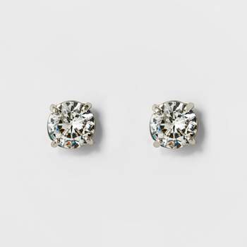 Women's Round Crystal Stud Earring - A New Day™ Silver