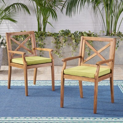 2-Piece Acacia Wood Outdoor Dining Chairs with Water-Resistant Cushions – Perfect for Patio, Garden, and Poolside-Coolbibila