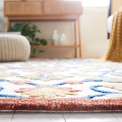 Ivory and Green Floral Hand Tufted Wool Area Rug, 8' x 10'