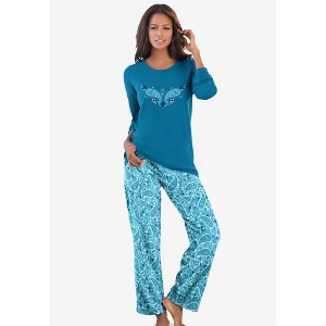 Dreams & Co. Plus Size Long Sleeve Knit PJ Set - 1 of 4