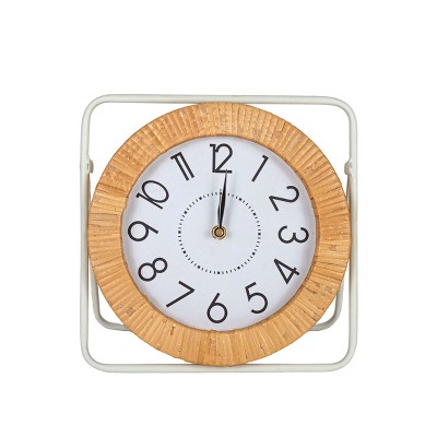 Tabletop Clock White Metal, MDF & Rattan by Foreside Home & Garden