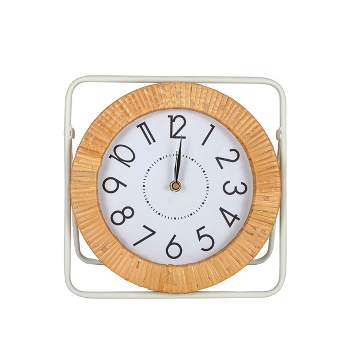 Tabletop Clock White Metal, MDF & Rattan by Foreside Home & Garden