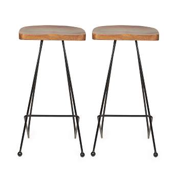 Set of 2 Royston Handcrafted Modern Industrial Wood Barstools Natural/Black - Christopher Knight Home