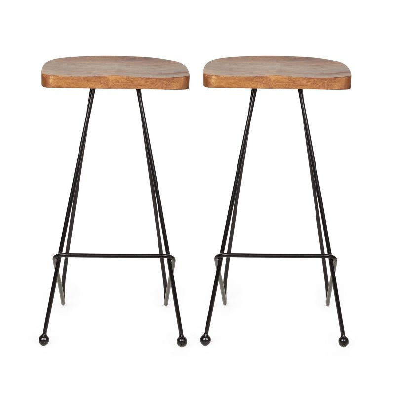 Set of 2 Royston Handcrafted Modern Industrial Wood Barstools Natural/Black - Christopher Knight Home, 1 of 7