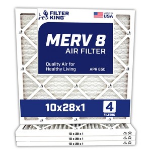 Filter King 10x28x1 Air Filter | 4-PACK | Carbon MERV 8 HVAC Pleated A/C Furnace Filters | MADE IN USA | Actual Size: 9.5 x 27.5 x .75" - 1 of 4