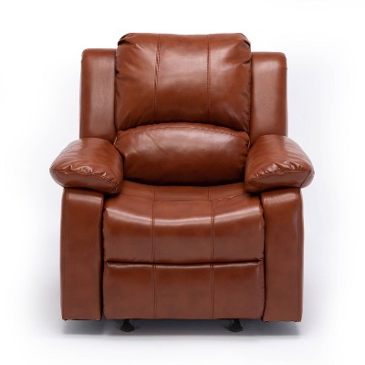 Clifton Caramel Faux Leather Glider Recliner with Wood Frame