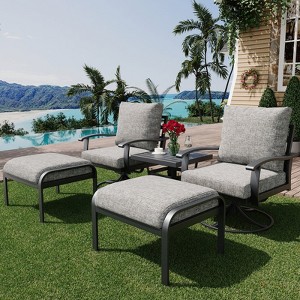 EROMMY Outdoor Swivel Rocker Patio Chairs With Ottomans And Coffee Table 5 Pcs Bistro Set - 1 of 4