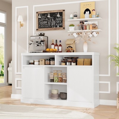 Garvee Buffet Cabinet with Storage, Fluted Sideboard Cabinet with 2 Doors, White Accent Coffee Bar Cabinet for Kitchen Room, Dining Room, Living Room