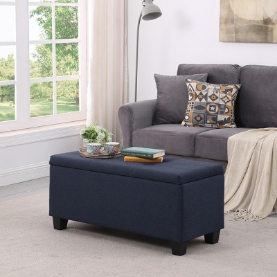 3 In 1 Linen Tufted Storage Ottoman Bench Set, Dark Blue - Modernluxe ...